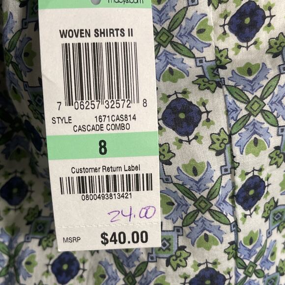 Charter Club Sleeveless Flower Print Button-Down Blouse 8- NWT - Picture 5 of 5